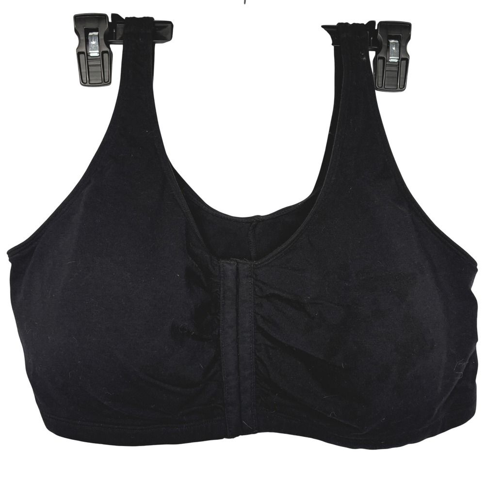 Fruit of the Loom Womens Comfort Cotton Front Close Black Bra Plus Size 46